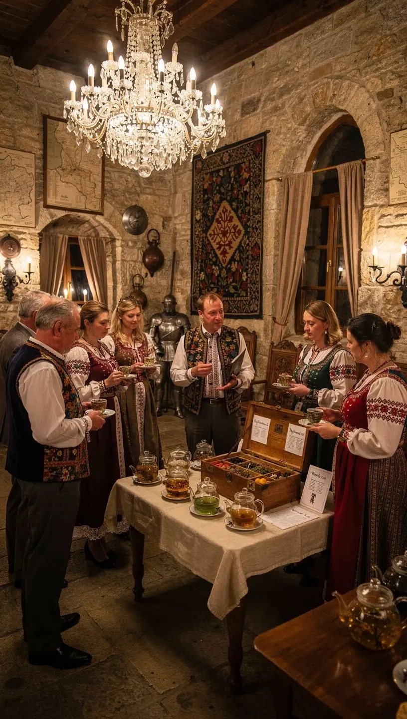 Zelený čaj s tradičnými slovenskými bylinkami na drevenom stole