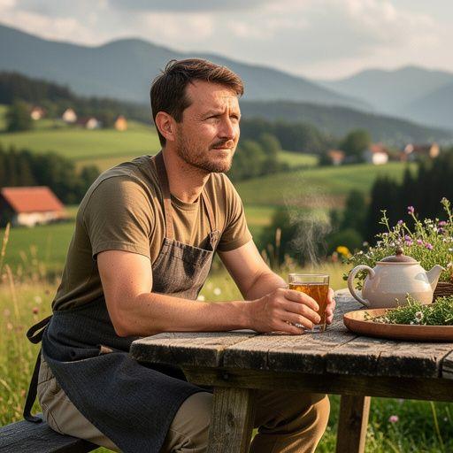 Slovenský čaj s mätou a citrónom na drevenom podnose